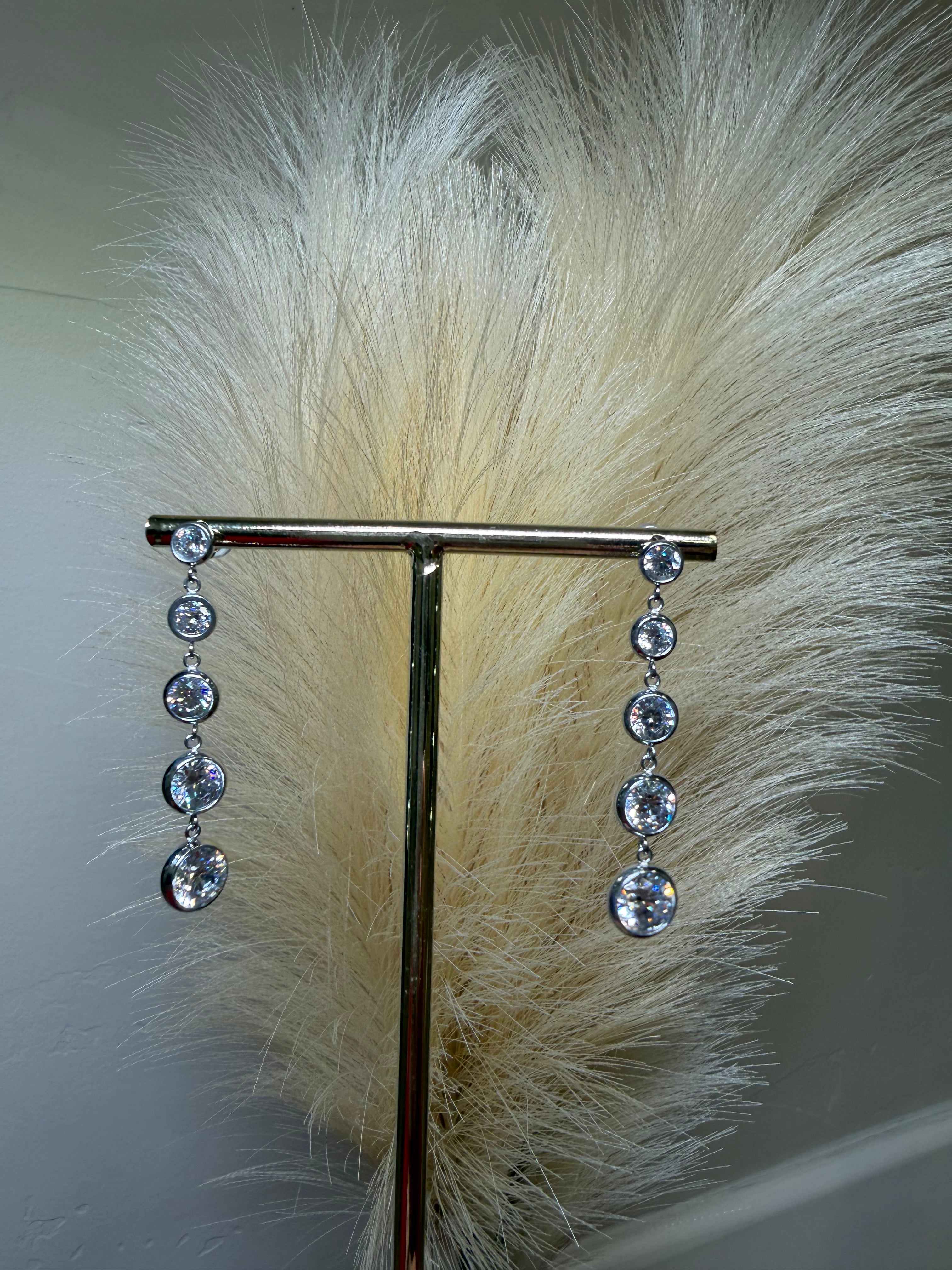 Cz bezel drop earrings silver