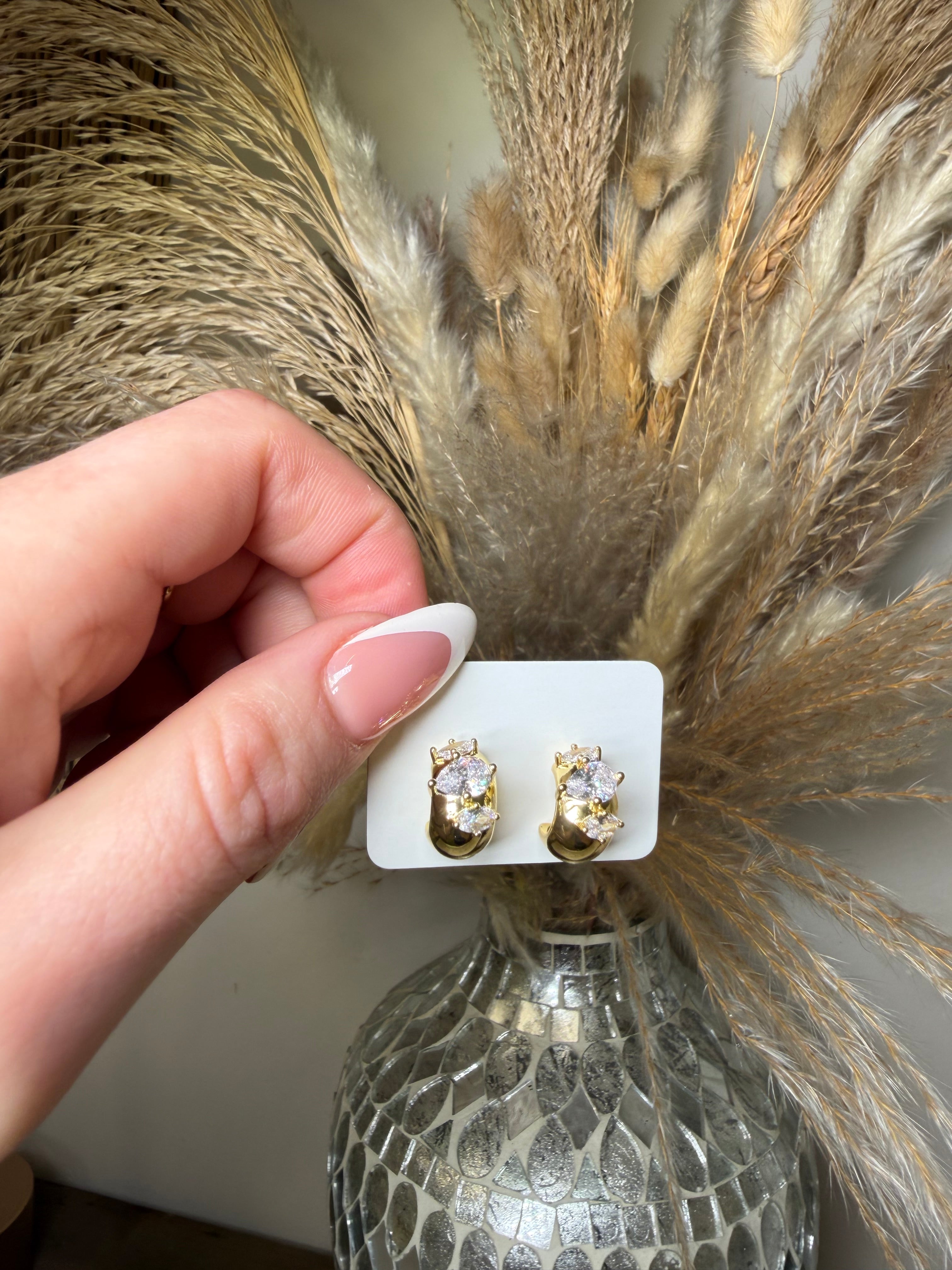 3 Stone Huggie Earrings