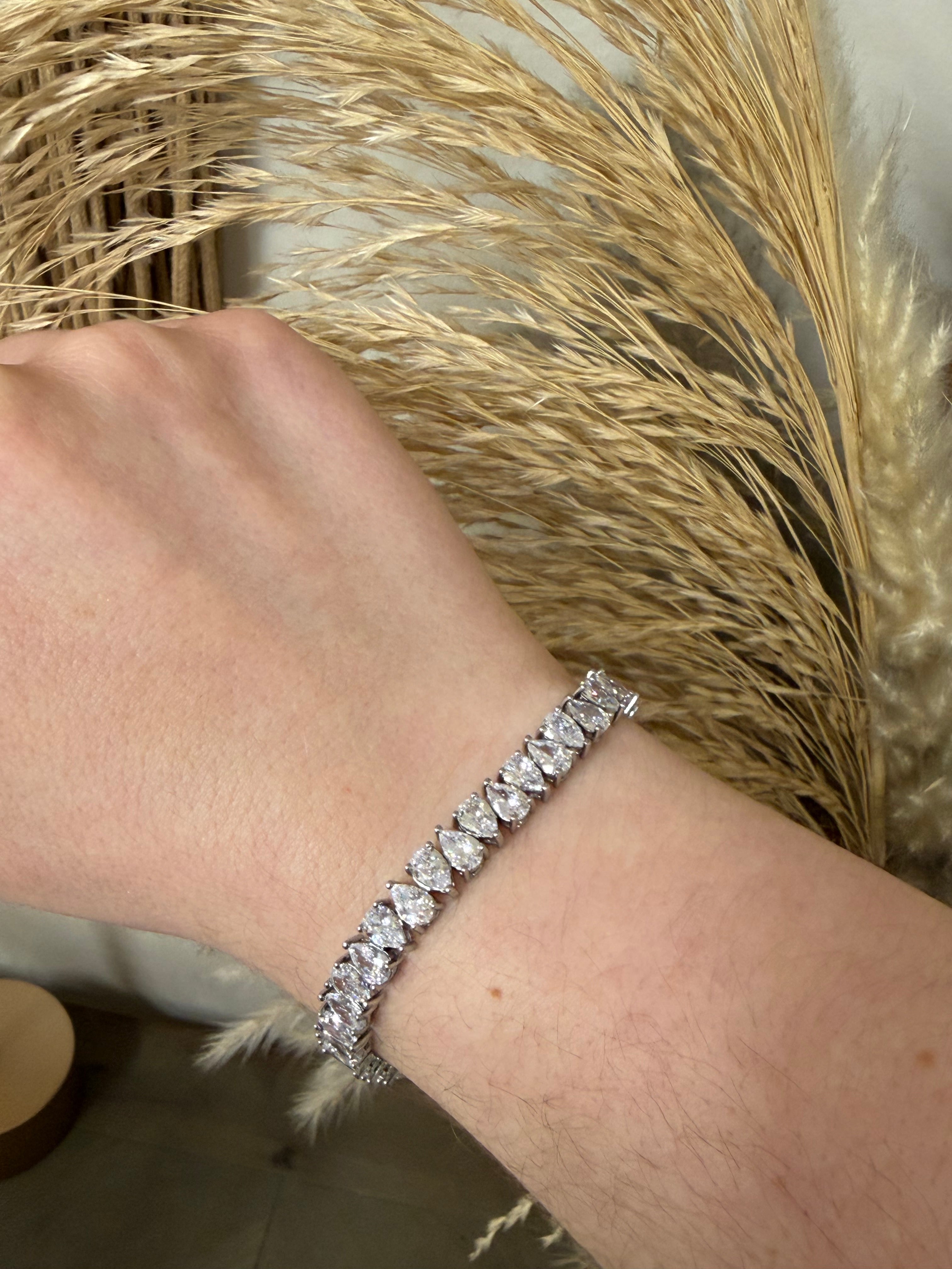 Pear Shape Tennis Bracelet Silver