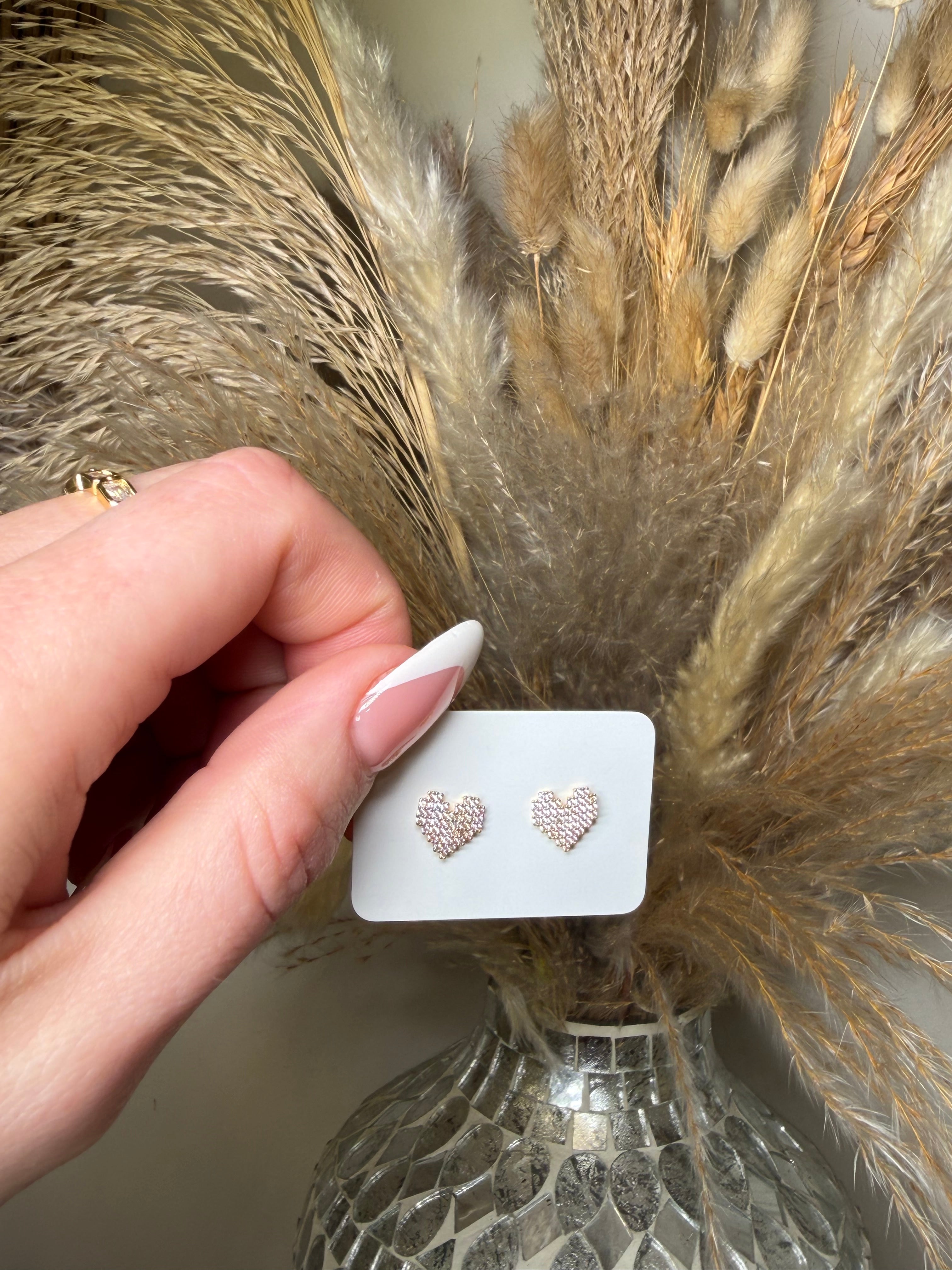 Pave Heart Stud Earrings