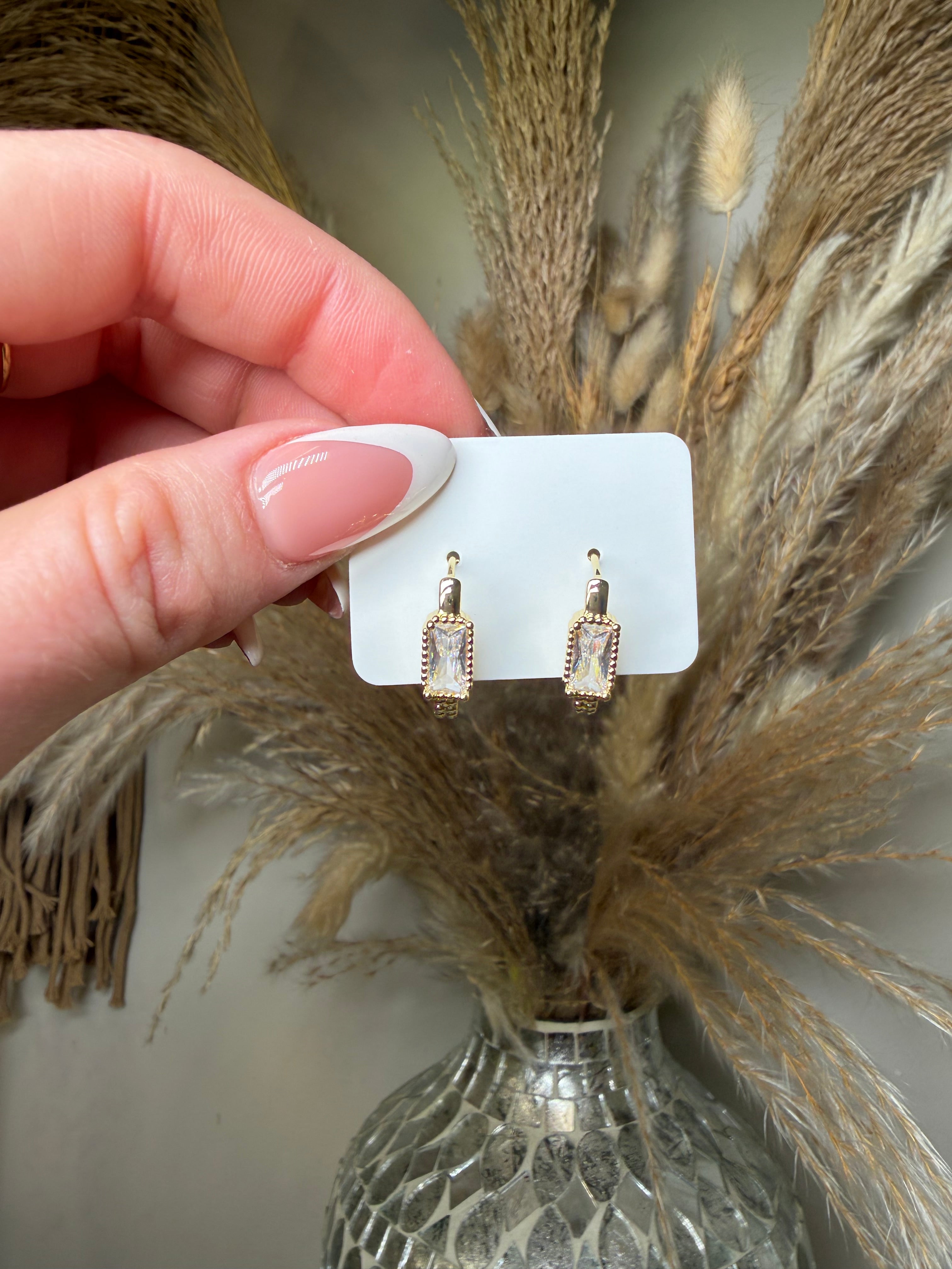 Emerald Shape Cz Huggies